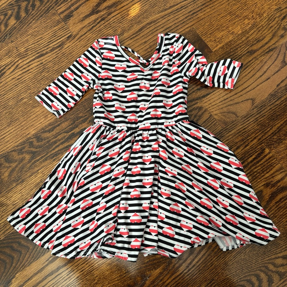 DotDotSmile -  Toddler Girl's Dress - Hearts and Stripes Ballerina Dress in 3/4